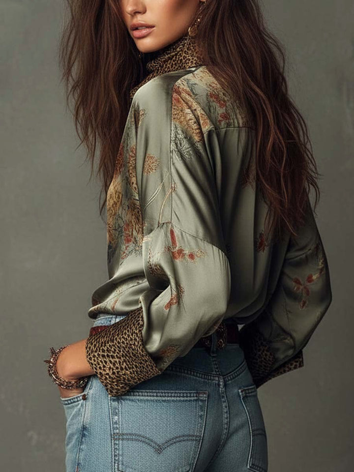 Brooke | Women's Satin Floral Button-Down Shirt - image 3