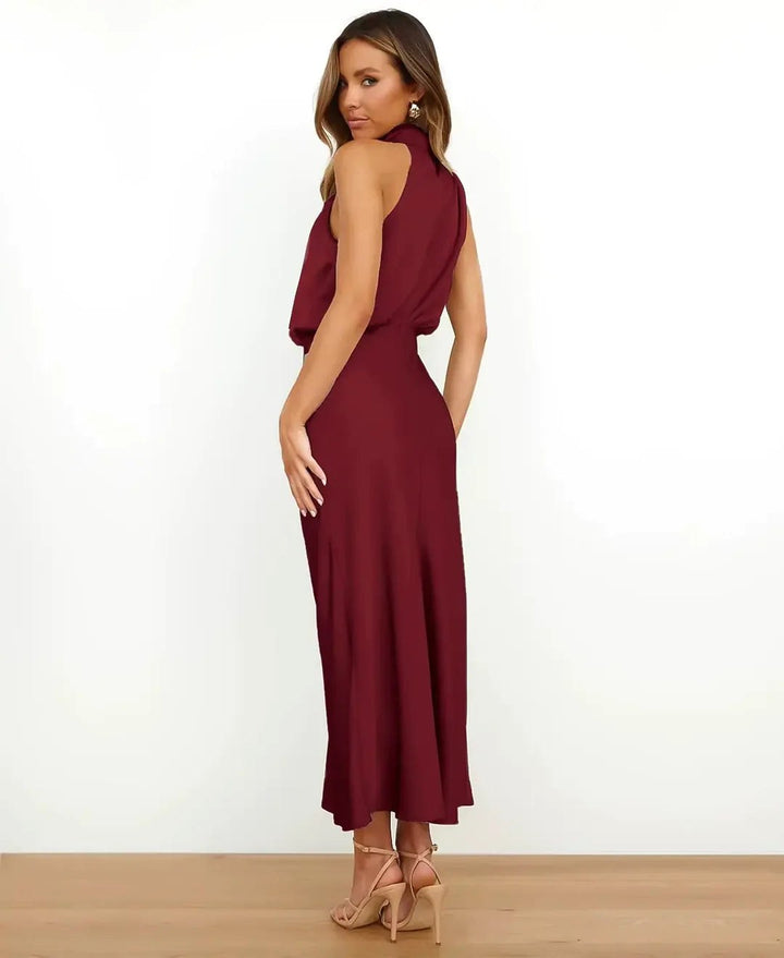 Brooke | Women's Sleeveless High-Neck Midi Dress - Navy blue