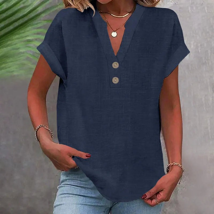 Brooke | Women's V-Neck Short Sleeve Linen Blouse - image 7