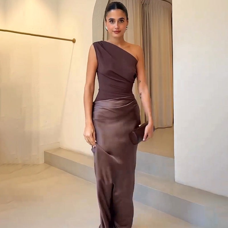 Brooklyn | Women's Elegant Maxi Dress - Dark Brown