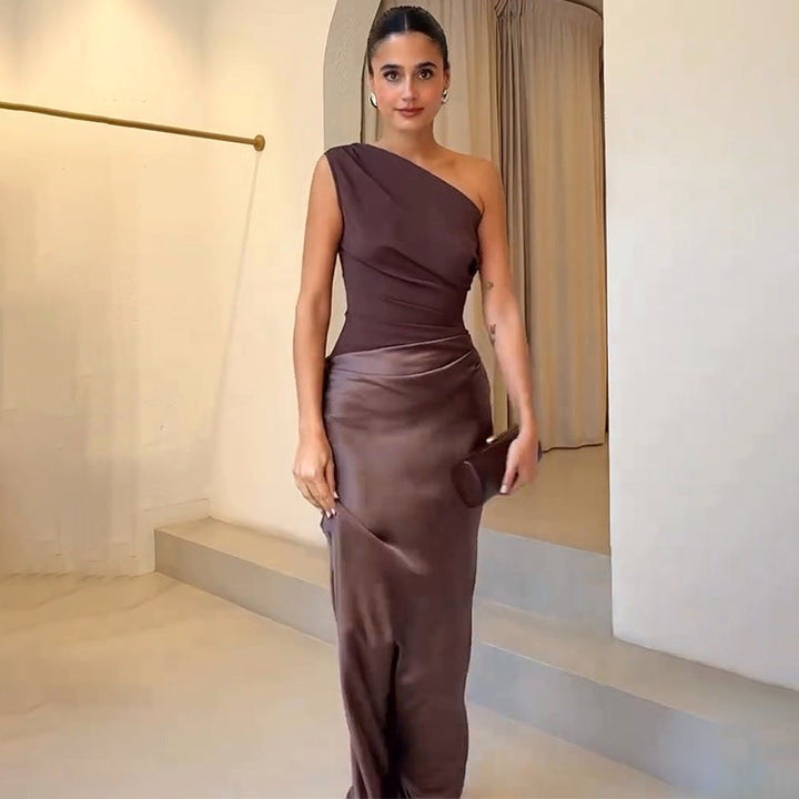 Brooklyn | Women's Elegant Maxi Dress - Dark Brown