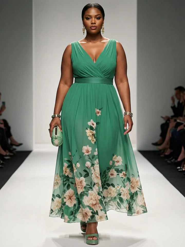Rose | Light Blue Floral Chiffon V-Neck Maxi Dress