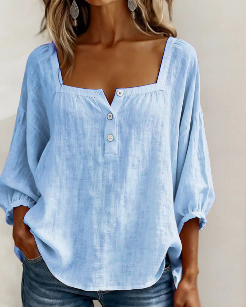 Grace | Square Neck Cotton Linen Blouse