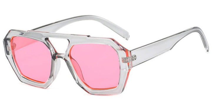 Sunglasses, geometric frame with double bridge, acetate, yellow/brown, Women's