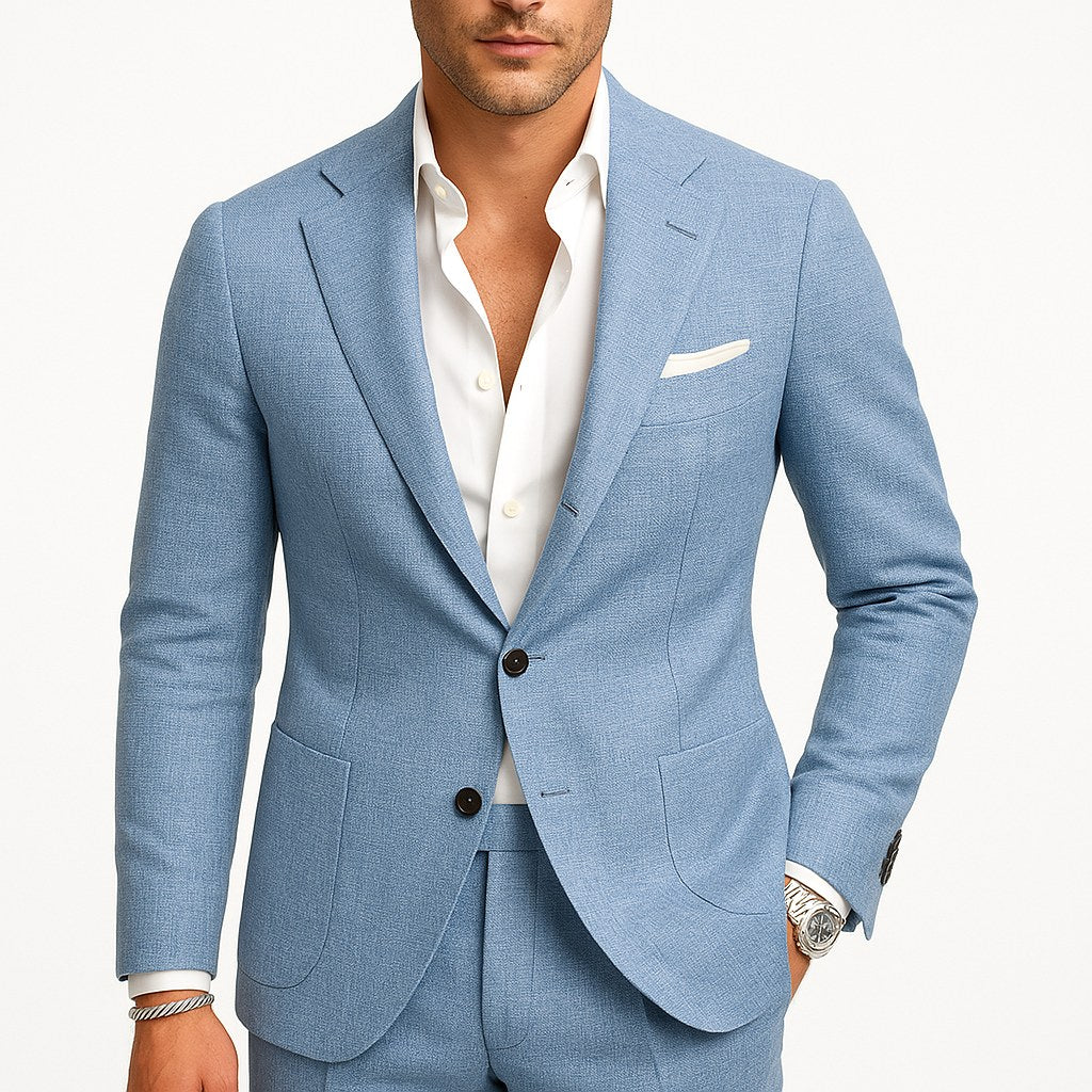 Callan | Men's Tailored Suit, Structured Jacket and Trousers Two-Piece Suit | The Shrader Sisters | Beige