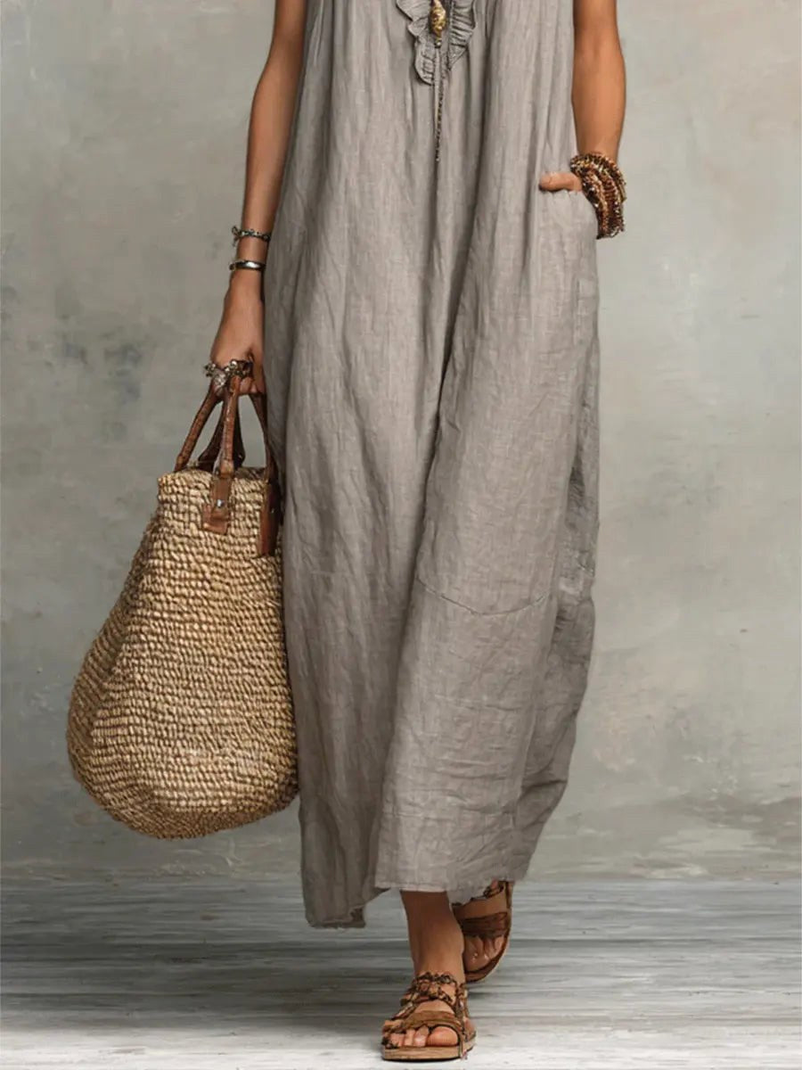 Camelia | Women's Boho Linen Cotton Maxi Dress - image 10