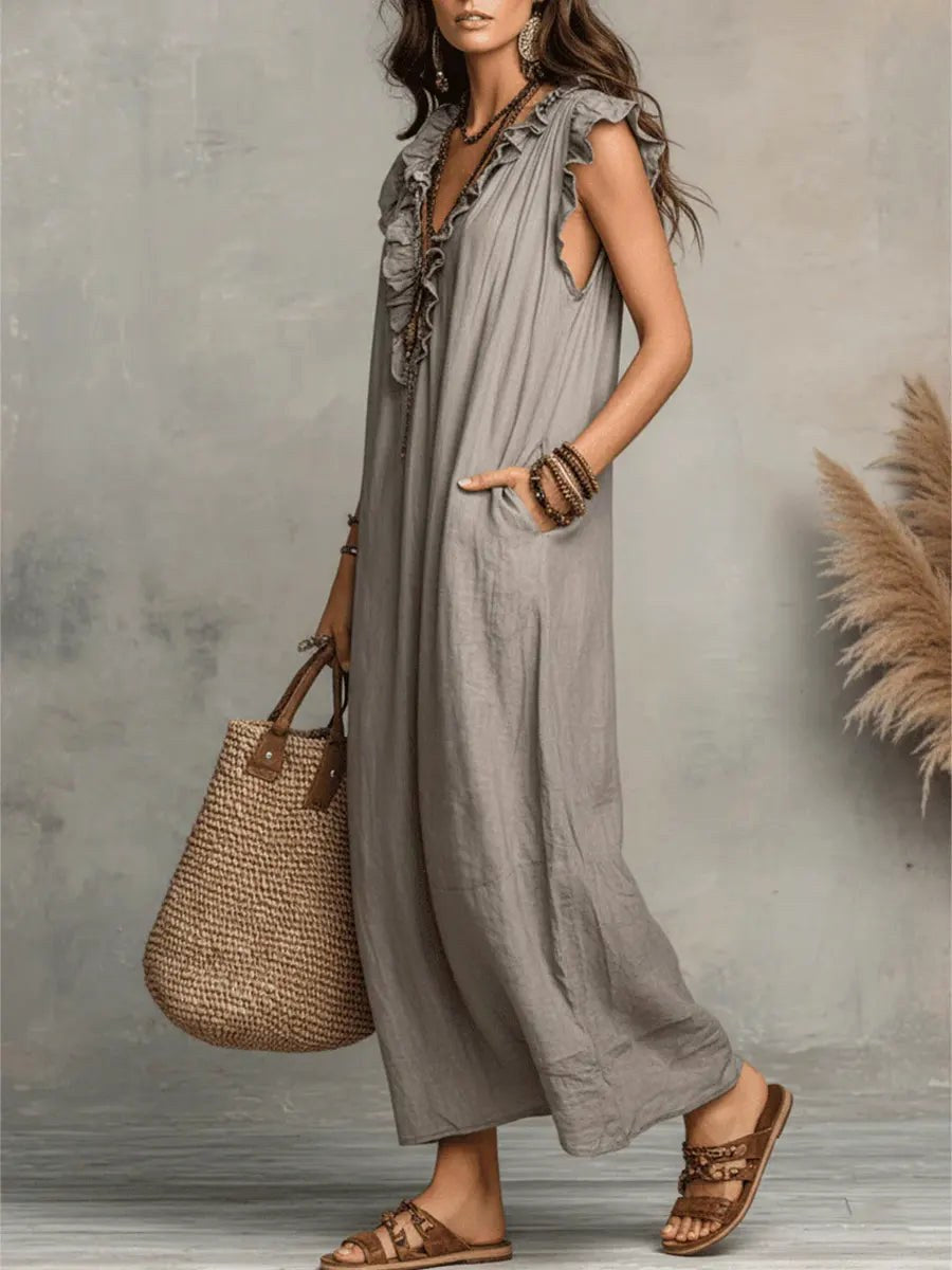 Camelia | Women's Boho Linen Cotton Maxi Dress - image 7