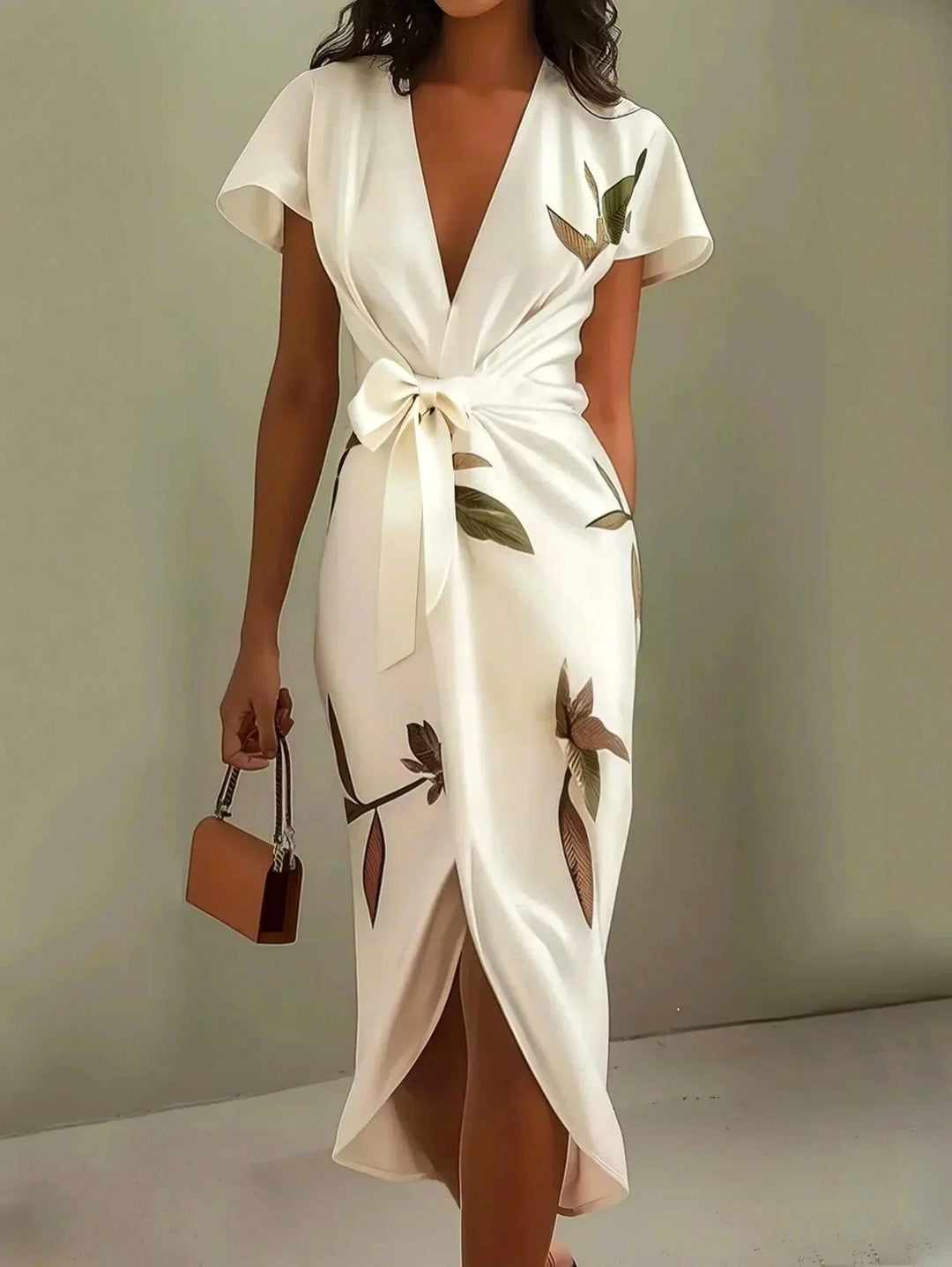 Camille | Women's Elegant Wrap Dress with Adjustable Waist - White