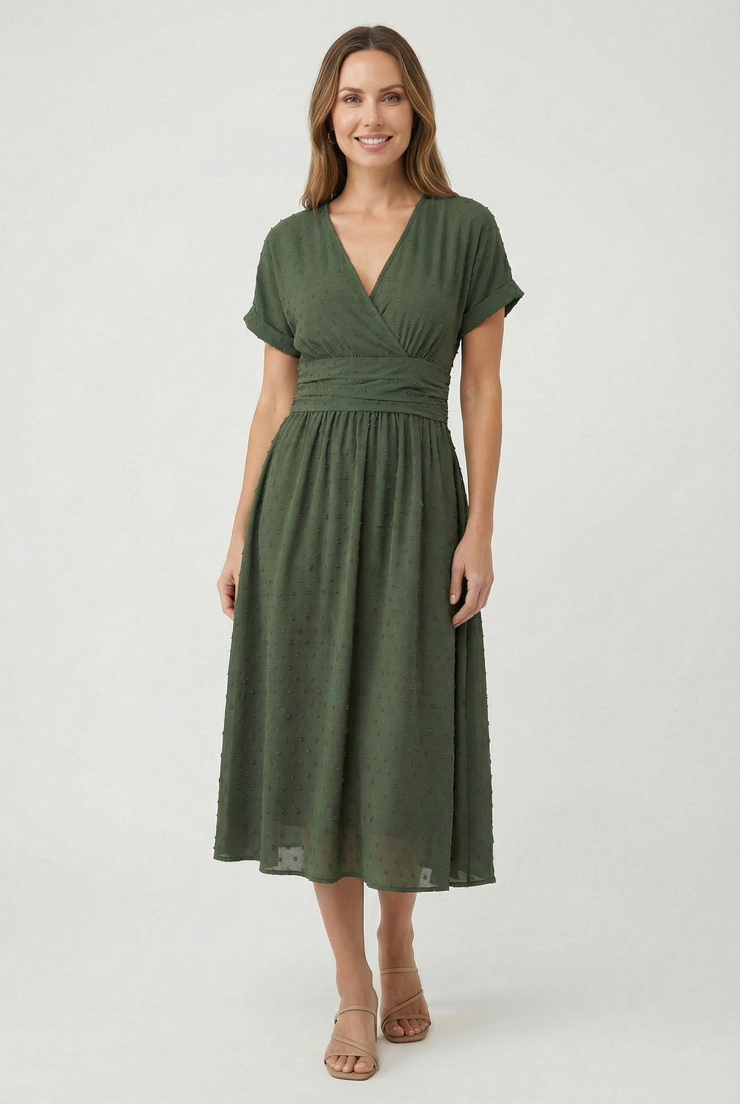 Camille | Women's V-Neck Pleated Midi Dress - image 1