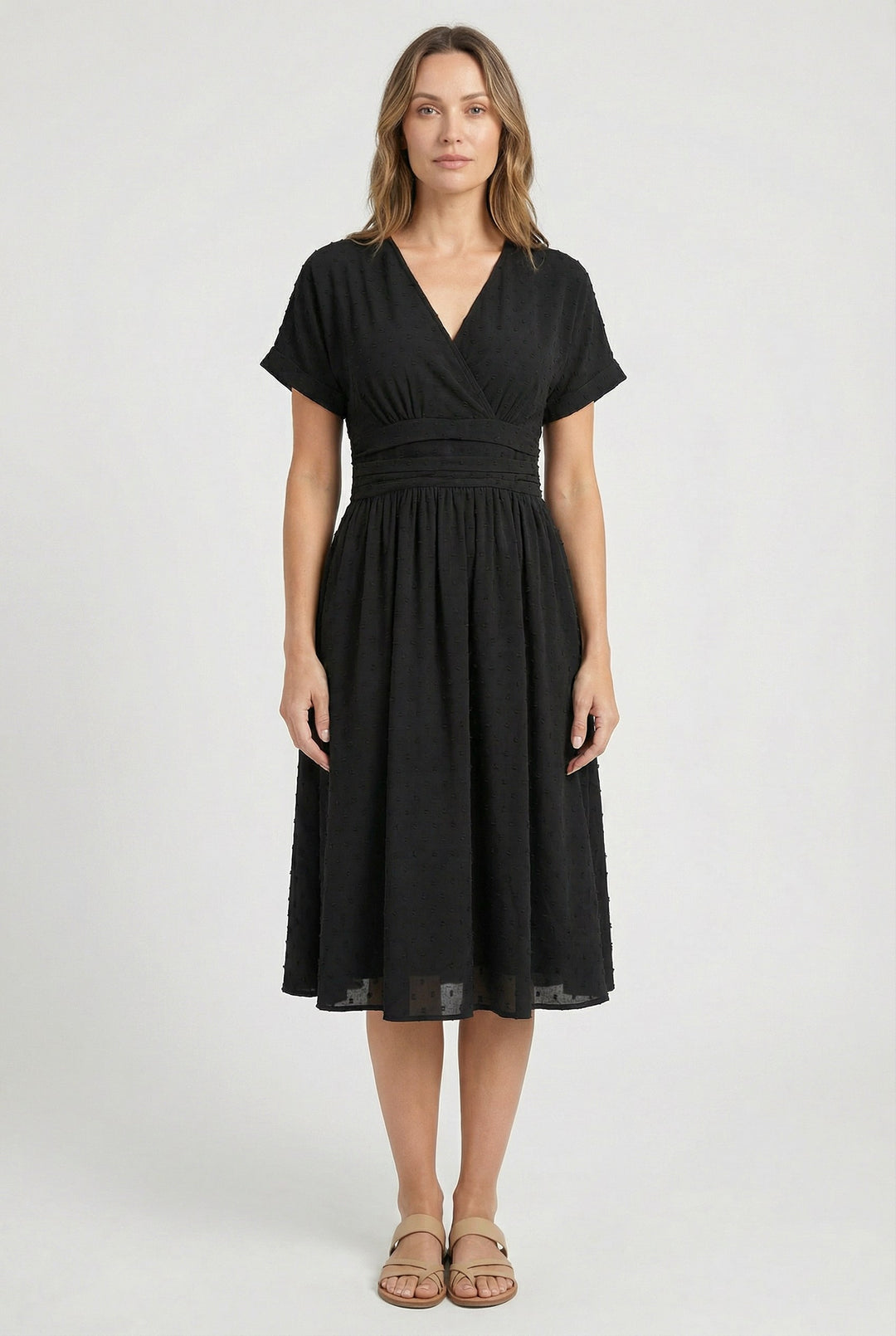 Camille | Women's V-Neck Pleated Midi Dress