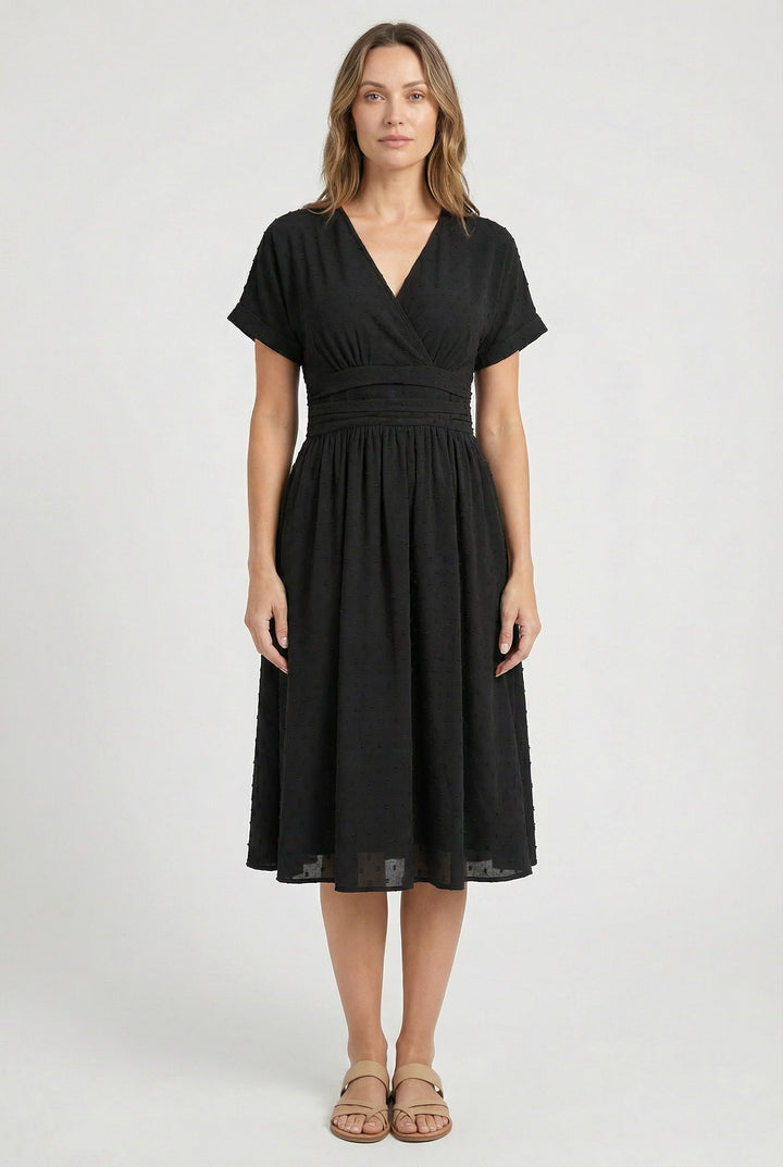 Camille | Women's V-Neck Pleated Midi Dress