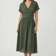 Camille | Women's V-Neck Pleated Midi Dress
