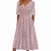 Camille | Women's V-Neck Polka Dot Midi Dress