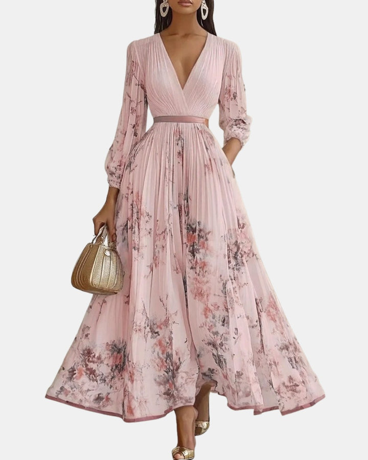 Caroline | Women's Pleated V-Neck Maxi Dress - image 11