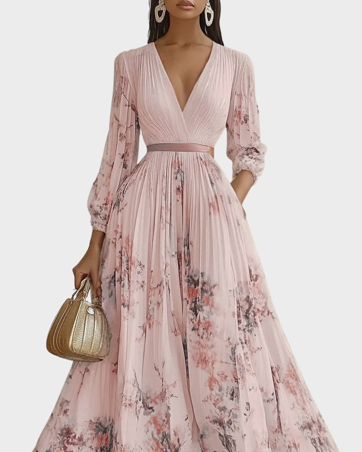 Caroline | Women's Pleated V-Neck Maxi Dress - image 12