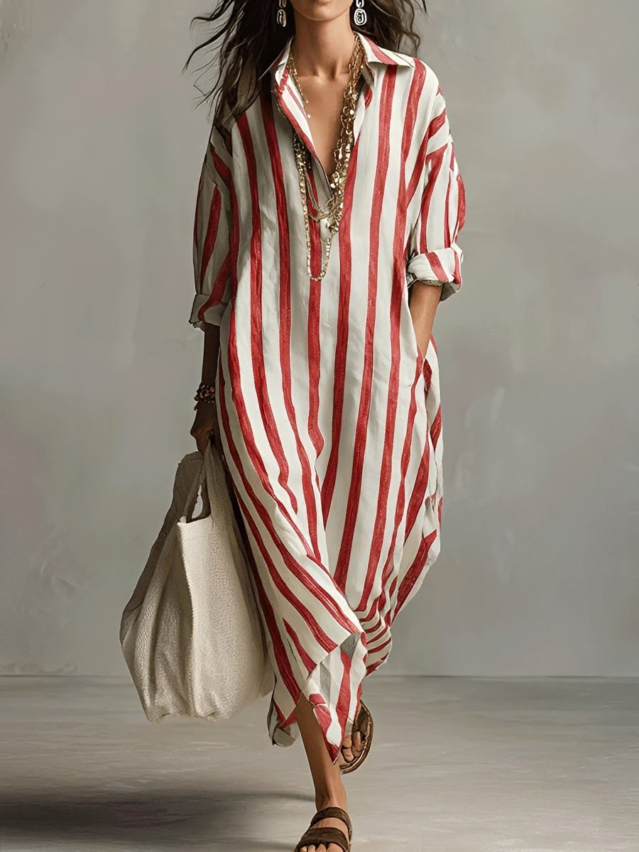 Caroline | Women's Striped A-Line Midi Dress - image 4