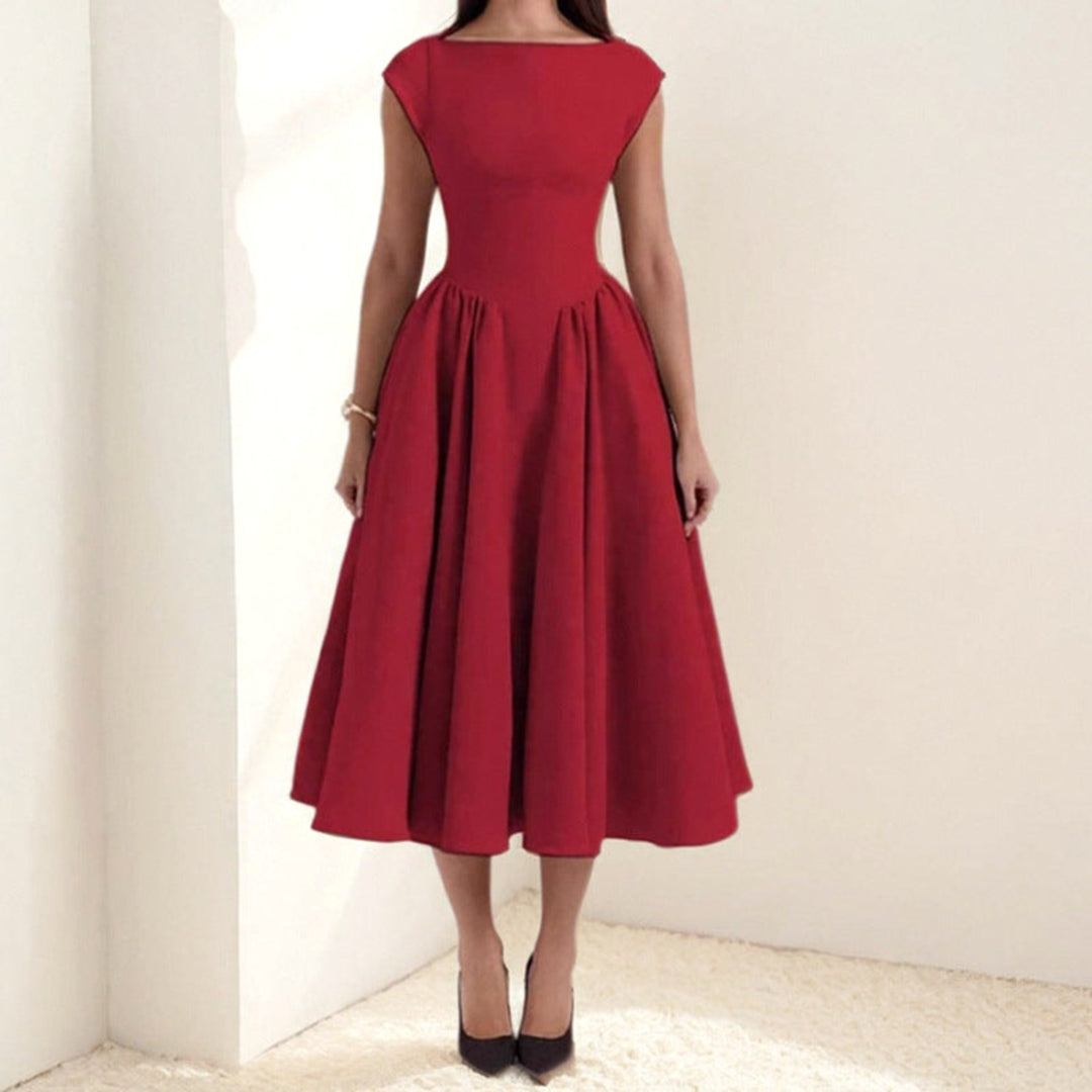 Caroline | Women's White Graduation Dress With Cap Sleeves - Red