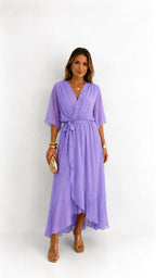 Casey | Women's Wrap-Front Chiffon Midi Dress, Flowing Occasion Dress | The Shrader Sisters