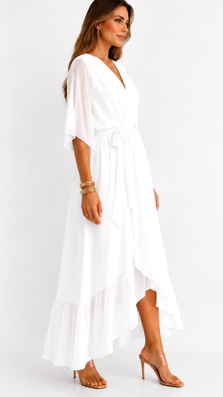 Casey | Women's Wrap-Front Chiffon Midi Dress, Flowing Occasion Dress | The Shrader Sisters