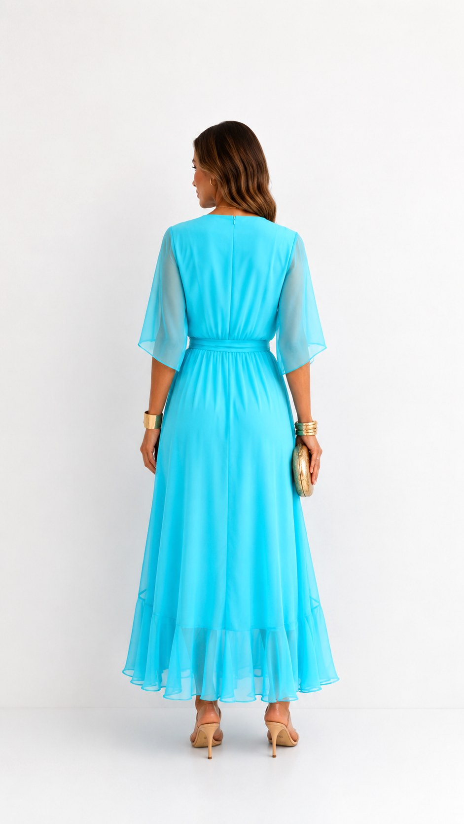 Casey | Women's Wrap-Front Chiffon Midi Dress, Flowing Occasion Dress | The Shrader Sisters