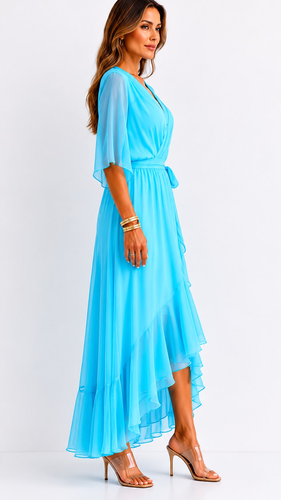 Casey | Women's Wrap-Front Chiffon Midi Dress, Flowing Occasion Dress | The Shrader Sisters