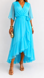 Casey | Women's Wrap-Front Chiffon Midi Dress, Flowing Occasion Dress | The Shrader Sisters