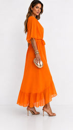 Casey | Women's Wrap-Front Chiffon Midi Dress, Flowing Occasion Dress | The Shrader Sisters