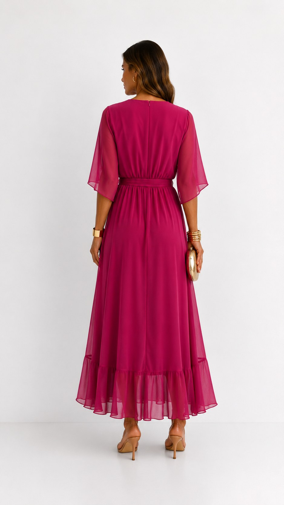 Casey | Women's Wrap-Front Chiffon Midi Dress, Flowing Occasion Dress | The Shrader Sisters