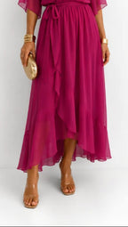 Casey | Women's Wrap-Front Chiffon Midi Dress, Flowing Occasion Dress | The Shrader Sisters