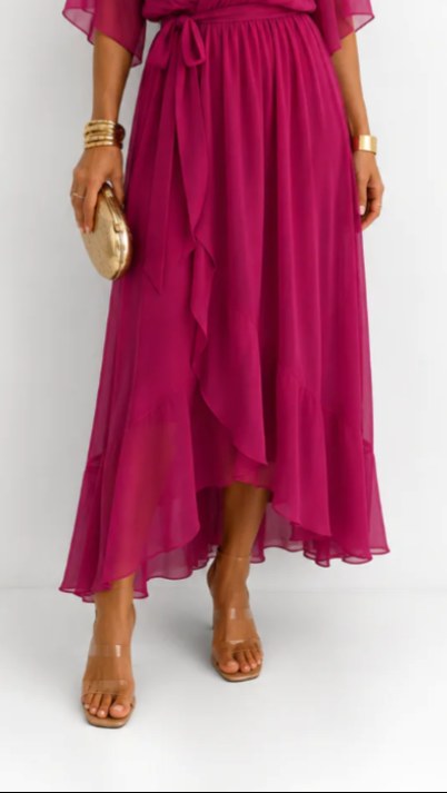 Casey | Women's Wrap-Front Chiffon Midi Dress, Flowing Occasion Dress | The Shrader Sisters