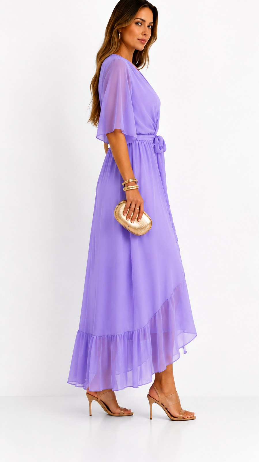 Casey | Women's Wrap-Front Chiffon Midi Dress, Flowing Occasion Dress | The Shrader Sisters