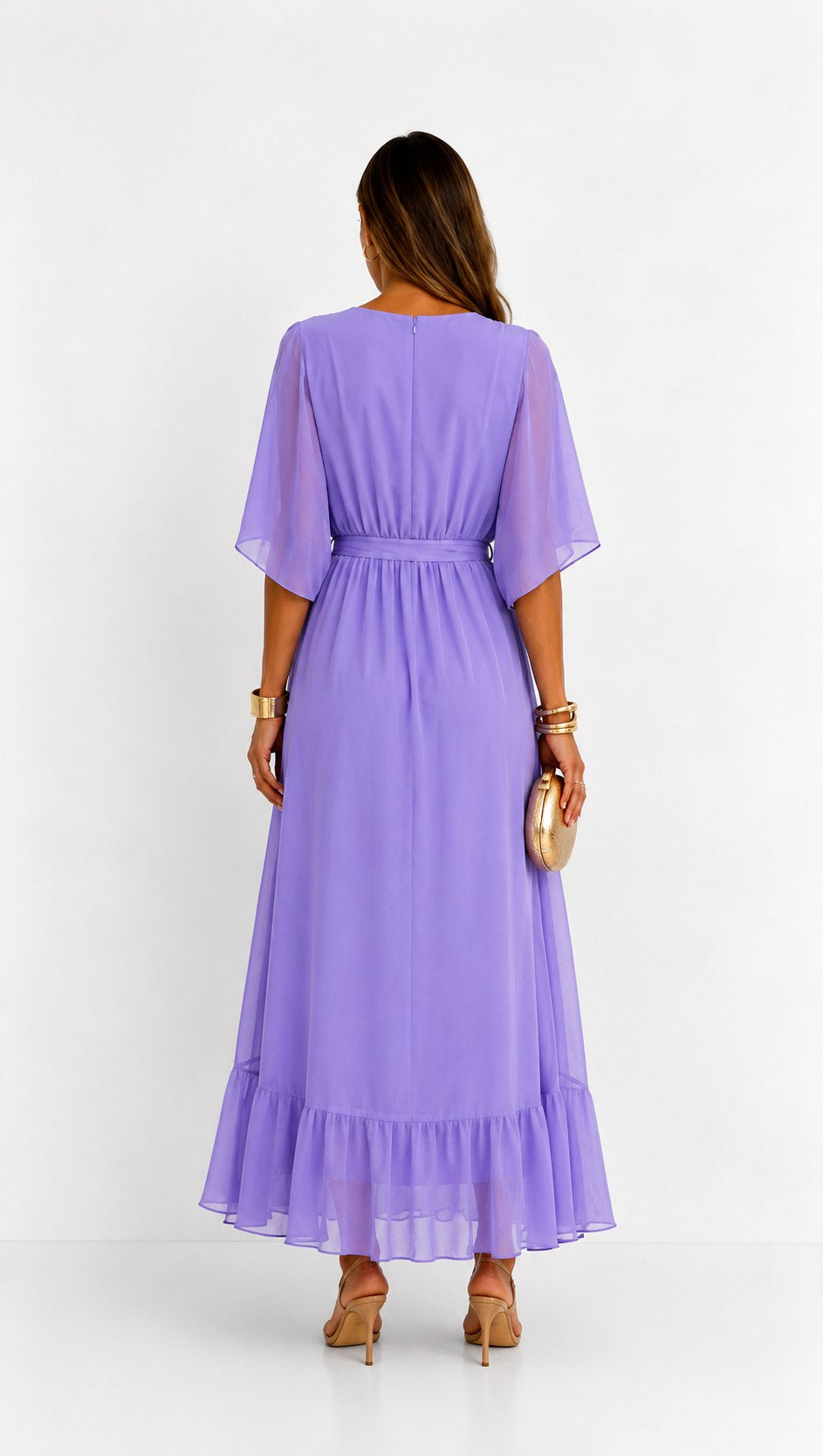 Casey | Women's Wrap-Front Chiffon Midi Dress, Flowing Occasion Dress | The Shrader Sisters