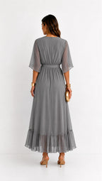 Casey | Women's Wrap-Front Chiffon Midi Dress, Flowing Occasion Dress | The Shrader Sisters