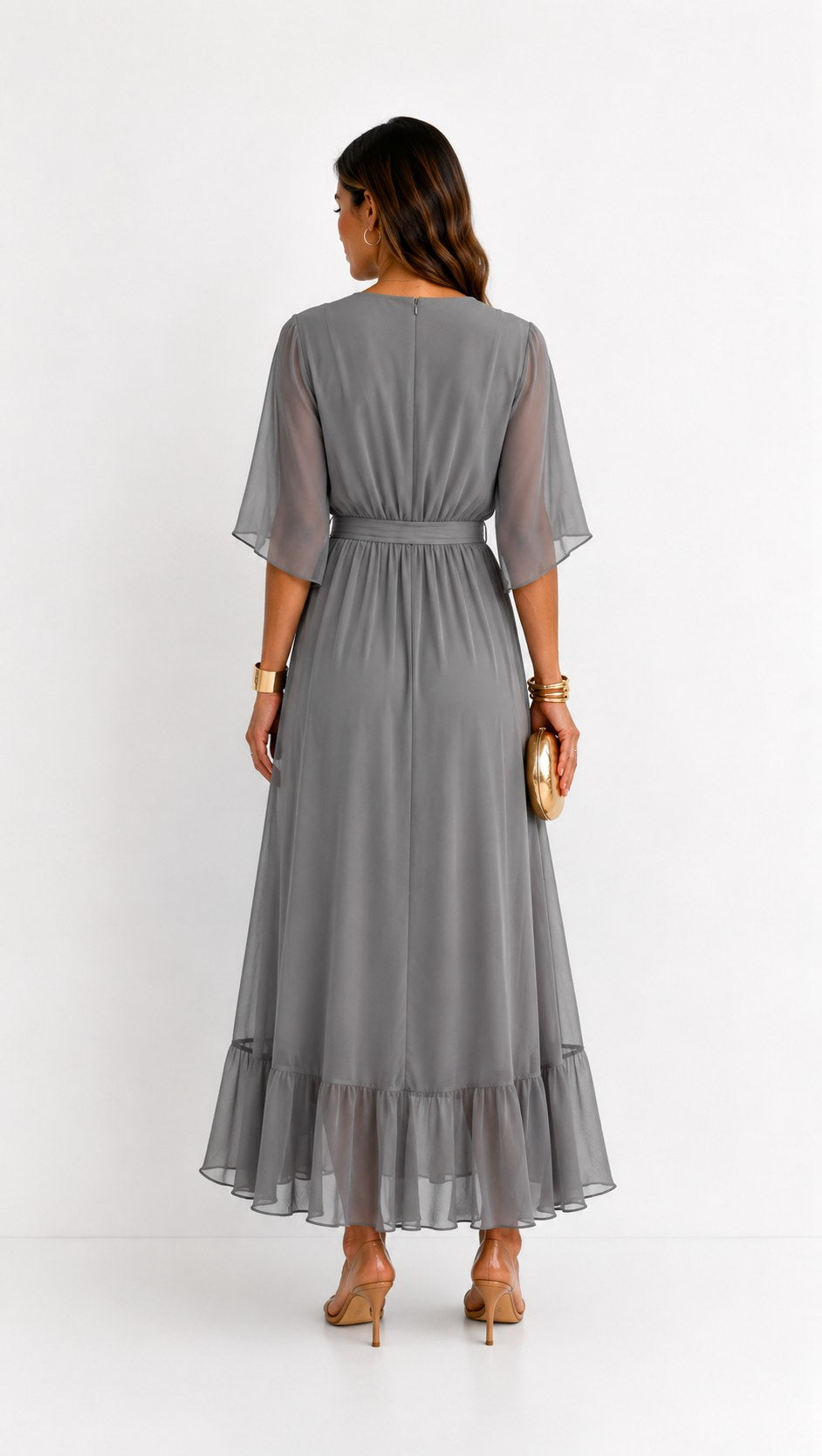 Casey | Women's Wrap-Front Chiffon Midi Dress, Flowing Occasion Dress | The Shrader Sisters