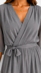 Casey | Women's Wrap-Front Chiffon Midi Dress, Flowing Occasion Dress | The Shrader Sisters