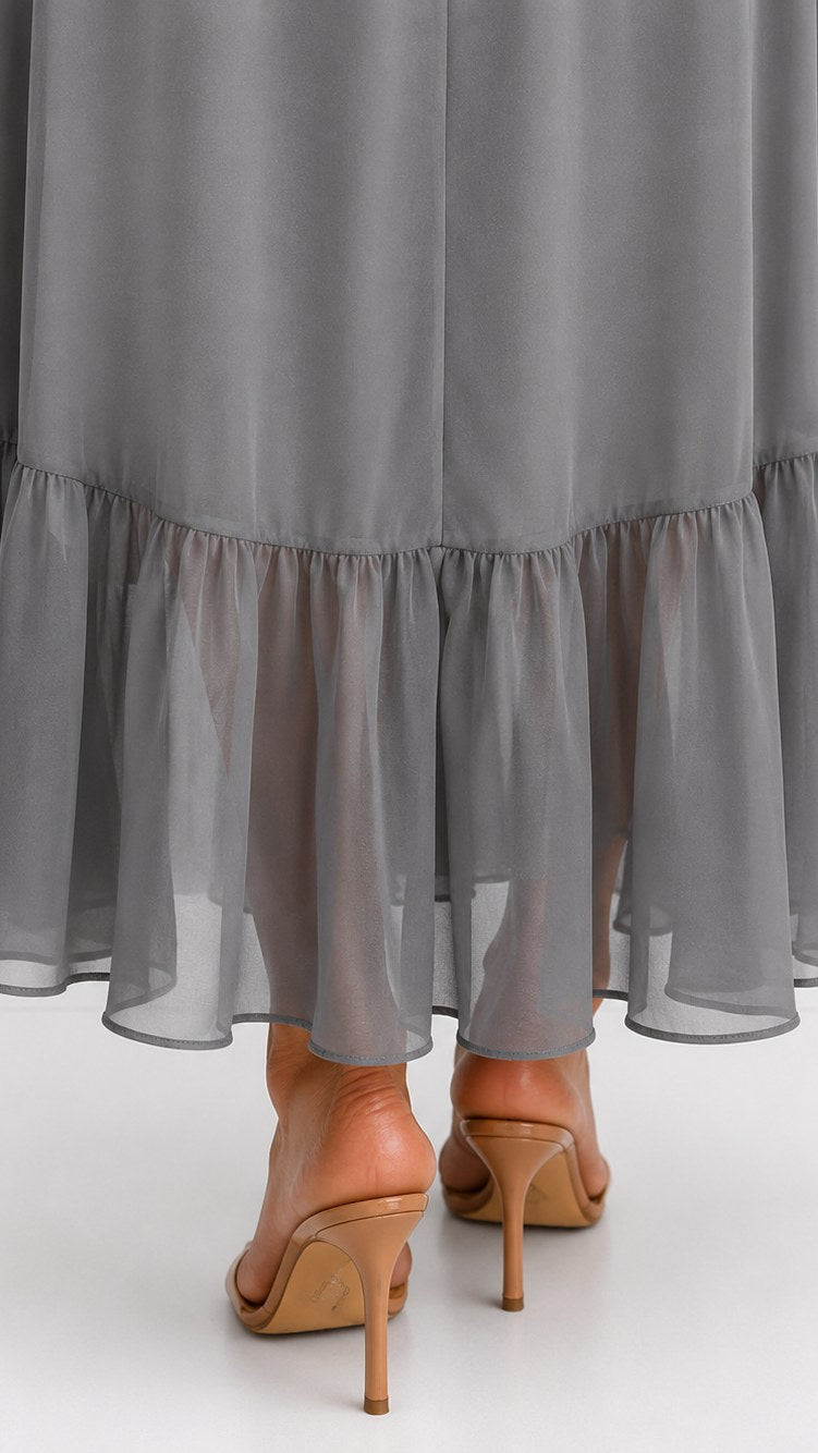 Casey | Women's Wrap-Front Chiffon Midi Dress, Flowing Occasion Dress | The Shrader Sisters