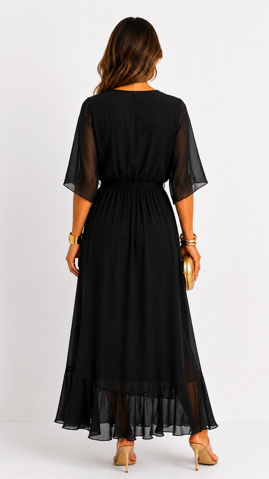 Casey | Women's Wrap-Front Chiffon Midi Dress, Flowing Occasion Dress | The Shrader Sisters