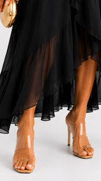 Casey | Women's Wrap-Front Chiffon Midi Dress, Flowing Occasion Dress | The Shrader Sisters