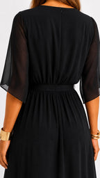 Casey | Women's Wrap-Front Chiffon Midi Dress, Flowing Occasion Dress | The Shrader Sisters
