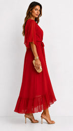 Casey | Women's Wrap-Front Chiffon Midi Dress, Flowing Occasion Dress | The Shrader Sisters