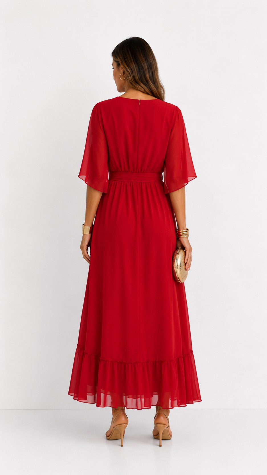 Casey | Women's Wrap-Front Chiffon Midi Dress, Flowing Occasion Dress | The Shrader Sisters