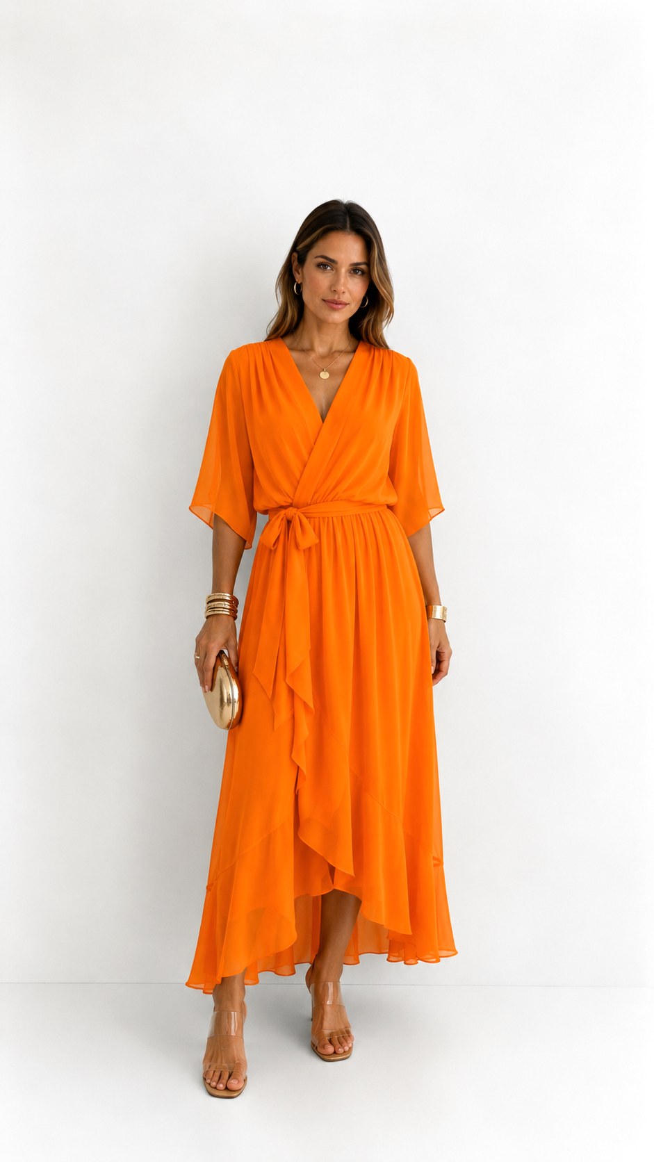 Casey | Women's Wrap-Front Chiffon Midi Dress, Flowing Occasion Dress | The Shrader Sisters | Paars