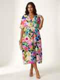Cassandra | Women's Lightweight Midi Dress with Nature Print, V-Neck Midi Dress | The Shrader Sisters | Bloem 1