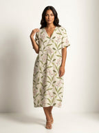 Cassandra | Women's Lightweight Midi Dress with Nature Print, V-Neck Midi Dress | The Shrader Sisters | Bloem 13