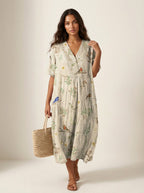 Cassandra | Women's Lightweight Midi Dress with Nature Print, V-Neck Midi Dress | The Shrader Sisters | Bloem 14