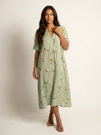 Cassandra | Women's Lightweight Midi Dress with Nature Print, V-Neck Midi Dress | The Shrader Sisters | Bloem 2