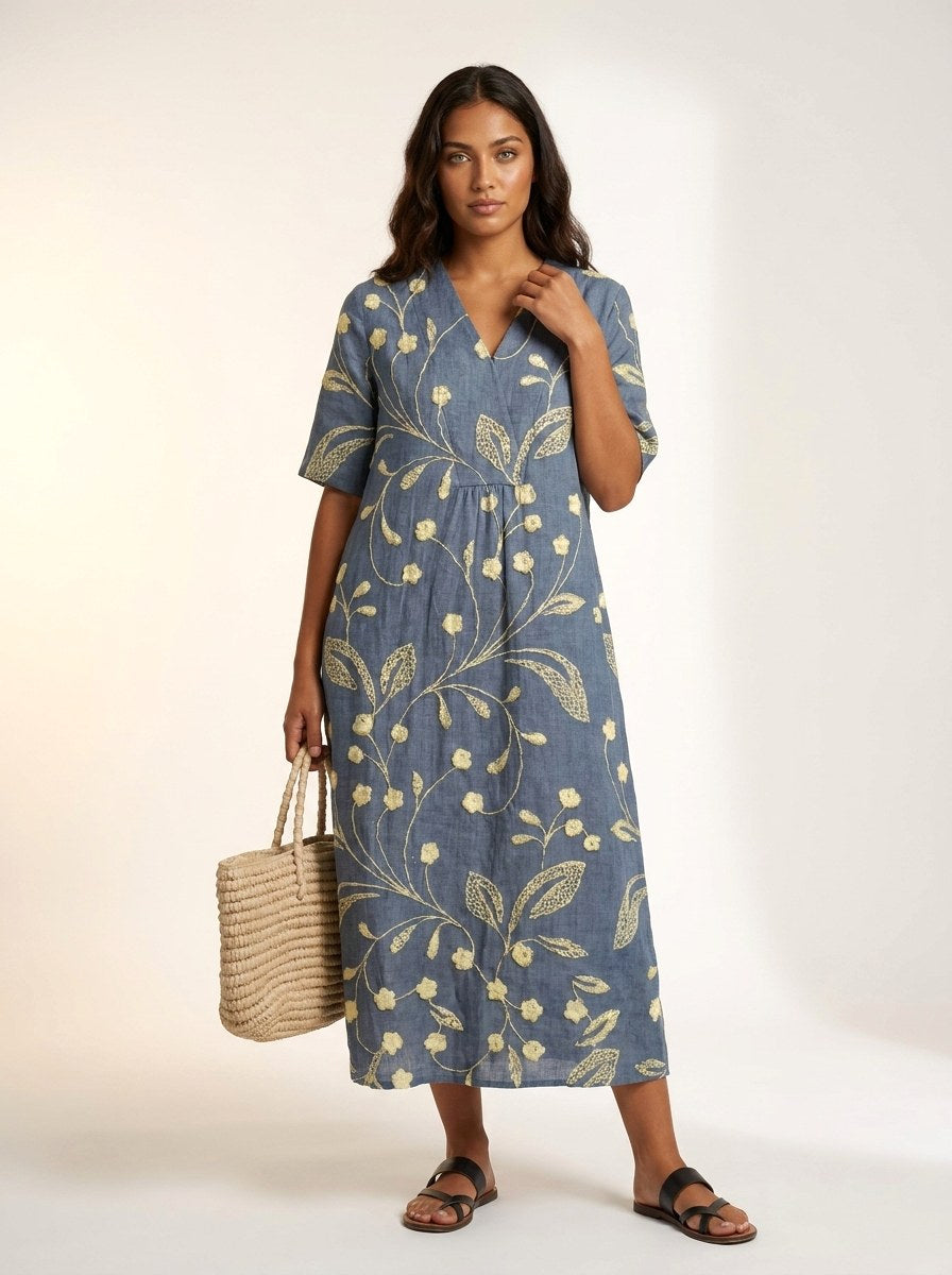 Cassandra | Women's Lightweight Midi Dress with Nature Print, V-Neck Midi Dress | The Shrader Sisters | Bloem 3