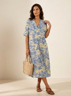 Cassandra | Women's Lightweight Midi Dress with Nature Print, V-Neck Midi Dress | The Shrader Sisters | Bloem 4