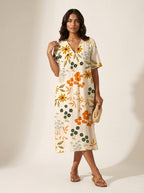 Cassandra | Women's Lightweight Midi Dress with Nature Print, V-Neck Midi Dress | The Shrader Sisters | Bloem 6