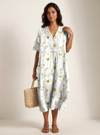 Cassandra | Women's Lightweight Midi Dress with Nature Print, V-Neck Midi Dress | The Shrader Sisters | Bloem 8